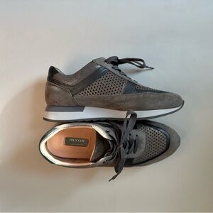 Grey Suede & Leather Sneakers | Perforated Panels